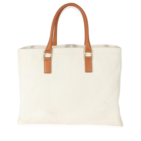 Celine Natural Canvas Tan Calfskin Horizontal Cabas Tote - Picture 3 of 7